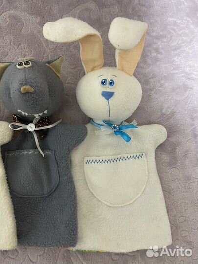 Мягкая игрушка на руку зайчик, волк, кошка