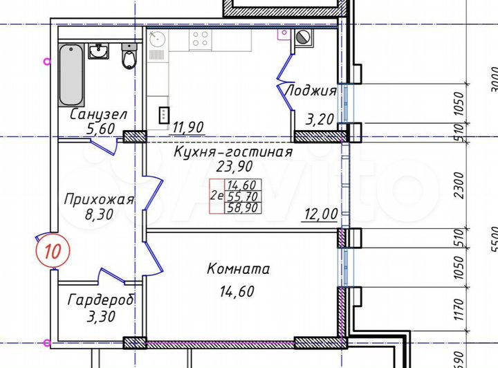 2-к. квартира, 58,9 м², 2/8 эт.