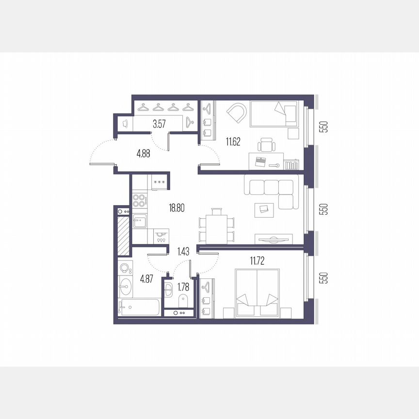 2-к. квартира, 58,7 м², 7/10 эт.