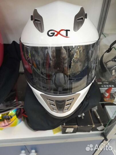 Мото шлем GXT белый глянец с очками DOT XL