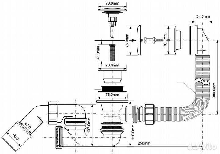 Слив-перелив McAlpine L500 ммхD Белый матовый