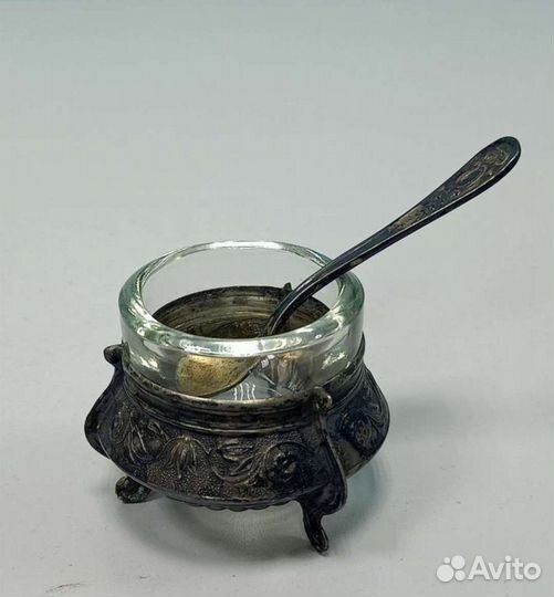 Солонка с ложечкой мельхиор СССР