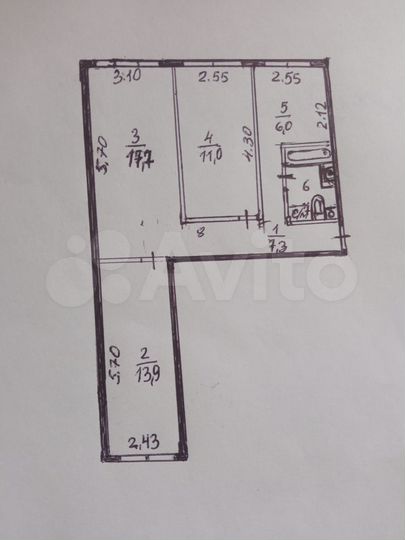 3-к. квартира, 57,9 м², 1/5 эт.