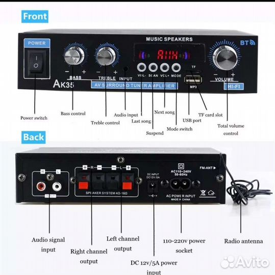 Аудио усилитель AK 35 (BT, USB/SD, AUX, FM)