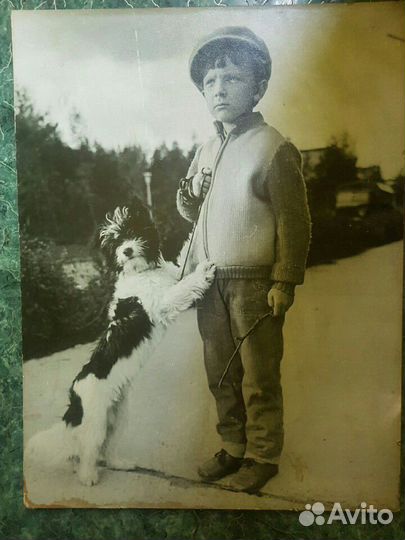 Фотокартина мальчик с собакой., 1920г. 45 -60см