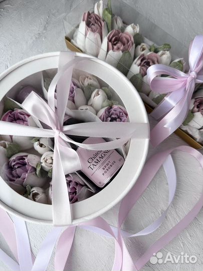 Тюльпаны из зефира в коробке
