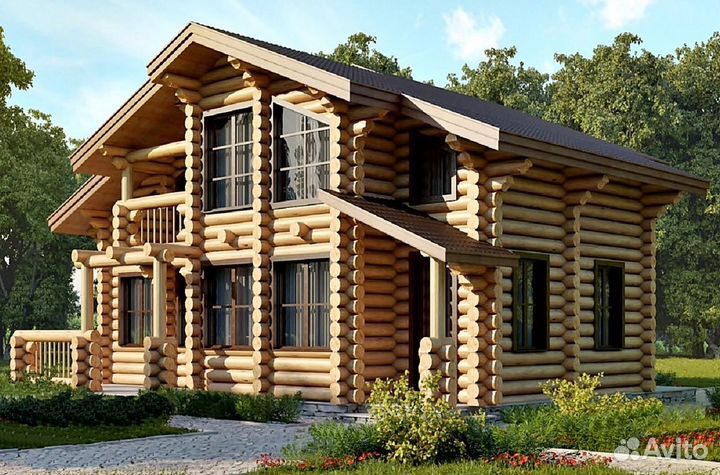 Сруб дома из оцилиндрованного бревна