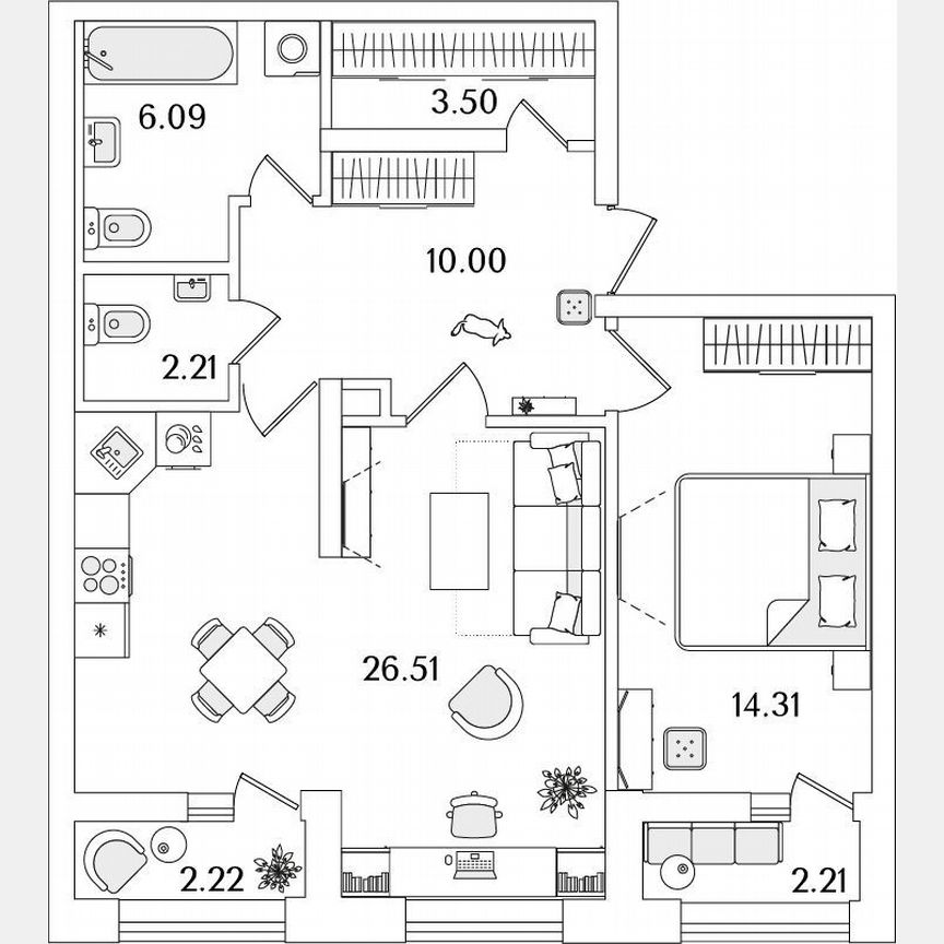 1-к. квартира, 64,8 м², 1/14 эт.
