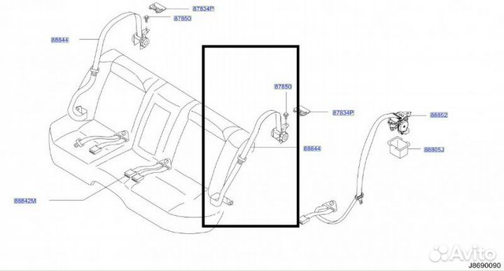 Ремень безопасности задний Nissan Almera Classic
