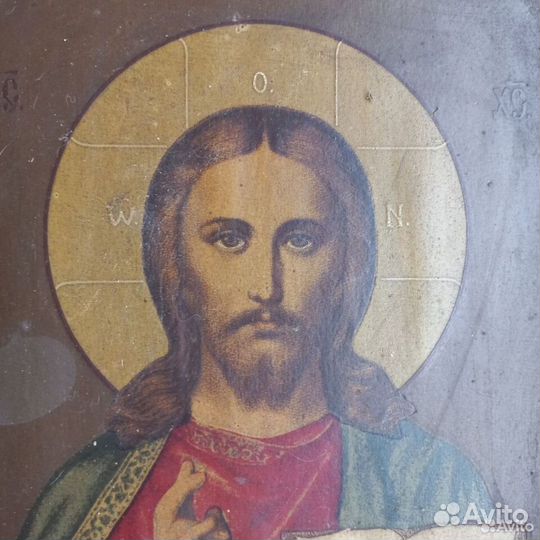 Икона Иисус Христос с библией старинная