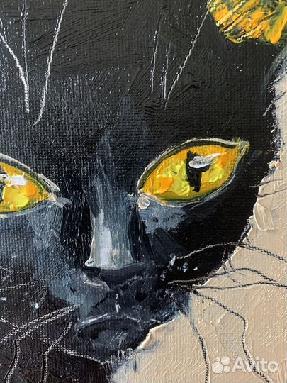 Кот картина маслом на холсте 20х20 см