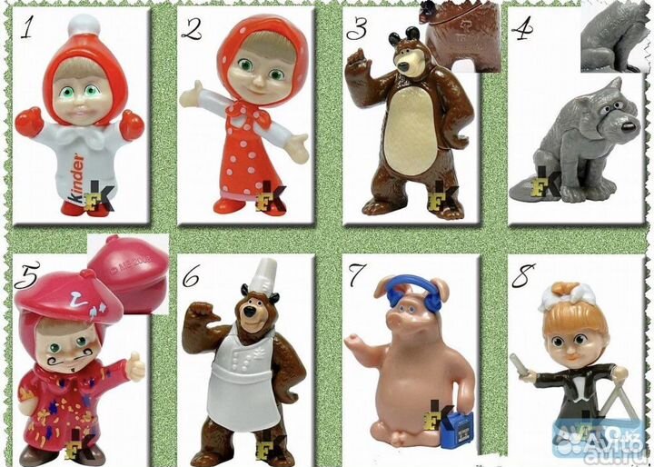Маша и Медведь 1, 2, 3, 4, 5, 6 киндер сюрприз