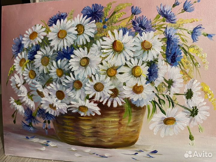 Корзина маслом. Полевые цветы