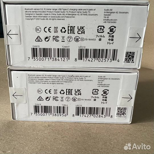 TWS наушники с микрофоном Sudio T2 (новые)