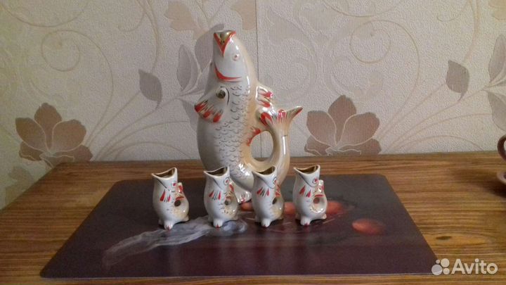 Графин Рыба и стопки керамика СССР