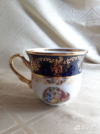 Чайная пара. Мадонна. Богемия. Кобальт. Позолота