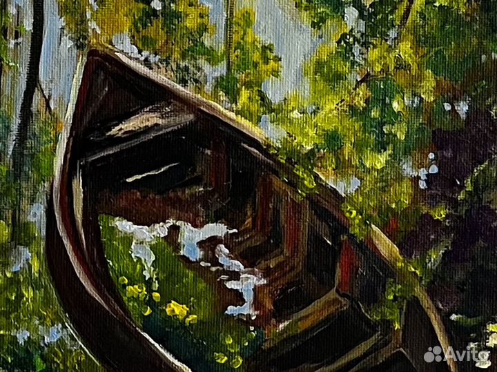 Лодка заброшенный берег картина маслом