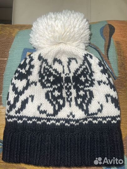 Шапка вязаная с орнаментом чистая шерсть