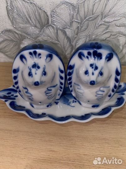 Набор для специй Ёжики Гжель ручная роспись