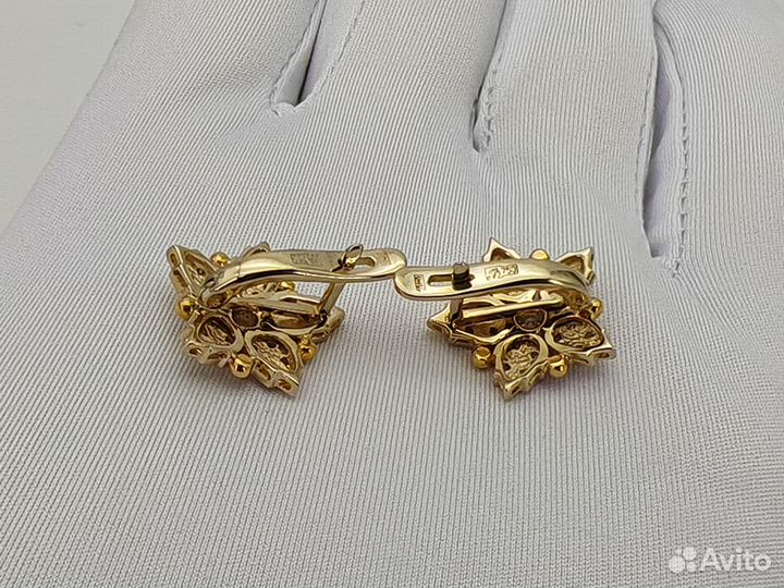 Золотые Серьги 750 пробы с бриллиантами. Рассрочка
