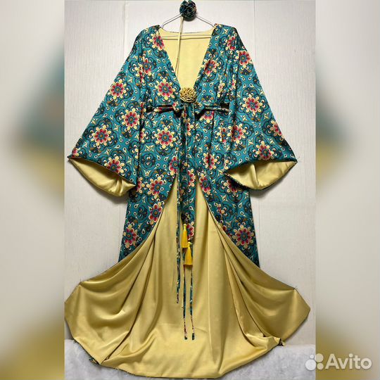 Двухстороннее Шелковое платье кимоно