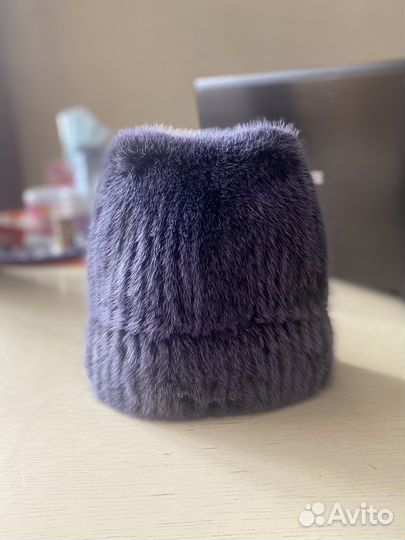 Шапка норковая серая вязанная