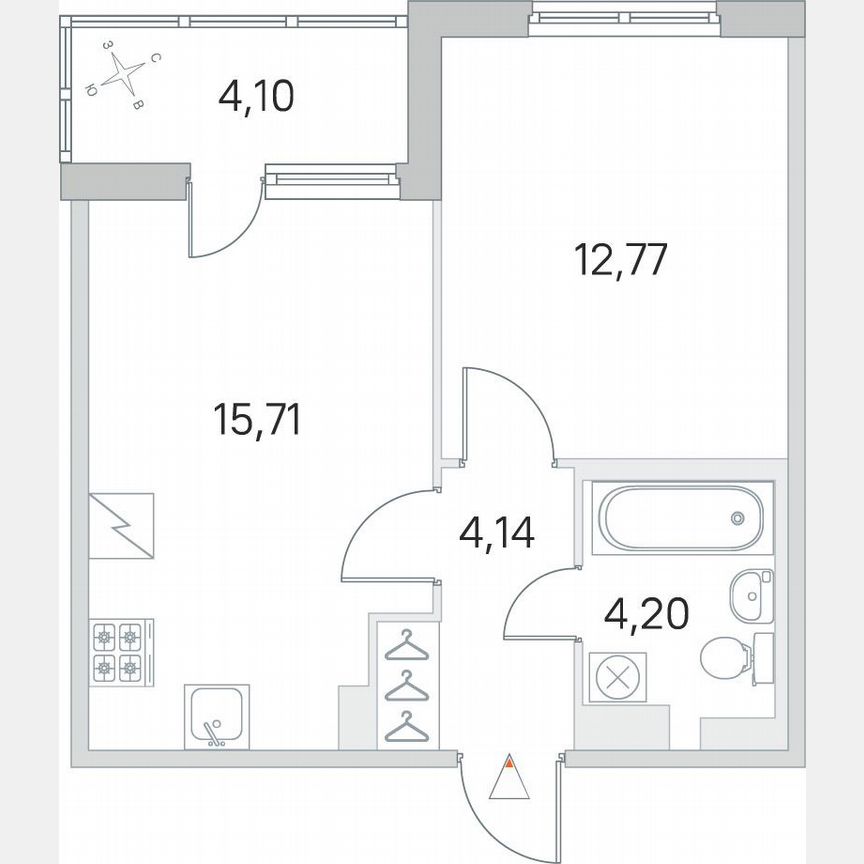 1-к. квартира, 38,9 м², 4/5 эт.