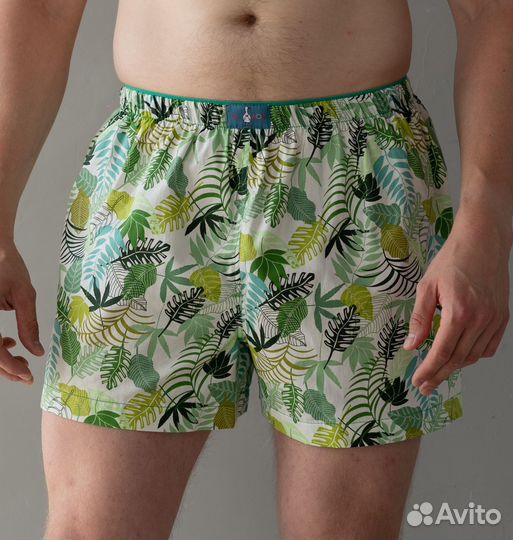 Шорты хлопок, трусы мужские свободные. Папоротник