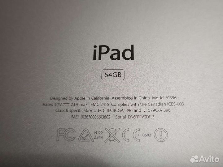 Apple iPad 2 wi-fi+ cellular А1396