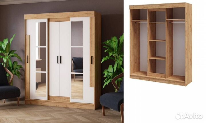 Шкаф-купе Твист Белый/Крафт золото, 170х210х53 см