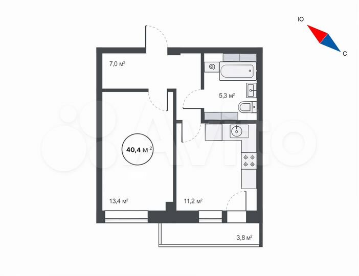 1-к. квартира, 40,4 м², 14/17 эт.