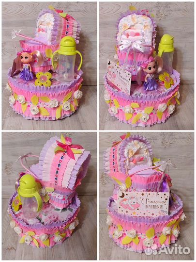 Коляска- торт из памперсов, подарок новорожденному