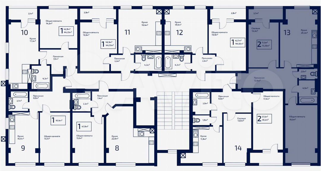 2-к. квартира, 73,4 м², 3/9 эт.