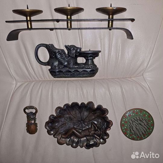 Антиквариат. Бронза. Комплект, 4 изделия, без жука