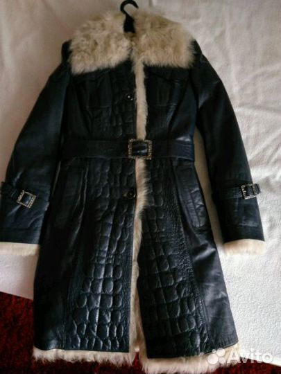 Дубленка синяя кожа + таскана