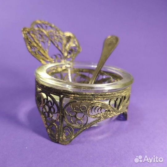 Солонка Горчичница СССР 1950-е Скань Мельхиор