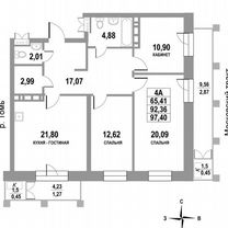 4-к. квартира, 97,4 м², 14/22 эт.