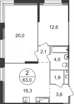 2-к. квартира, 63 м², 13/19 эт.