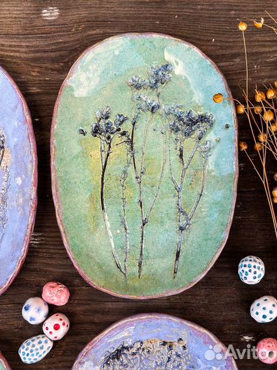Тарелки с оттисками, ручная работа, керамика