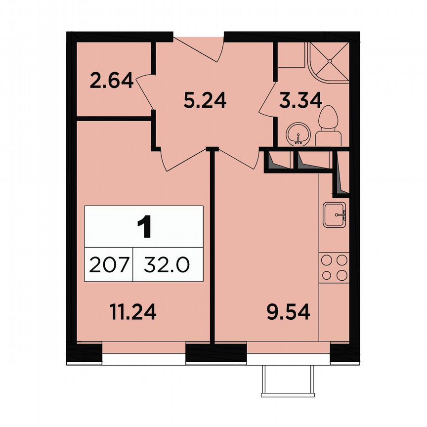 1-к. апартаменты, 32 м², 9/18 эт.