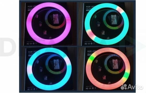 Цветная кольцевая лампа 26 см. Яркая 26 ват