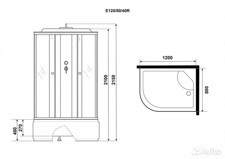 Душевая кабина Niagara Eco E120/80/40R/MT (120х80х215)