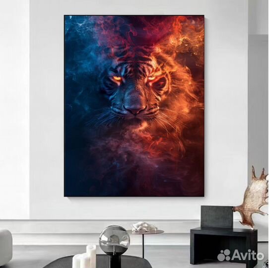 Интерьерная картина маслом Тигр в огненном дыму