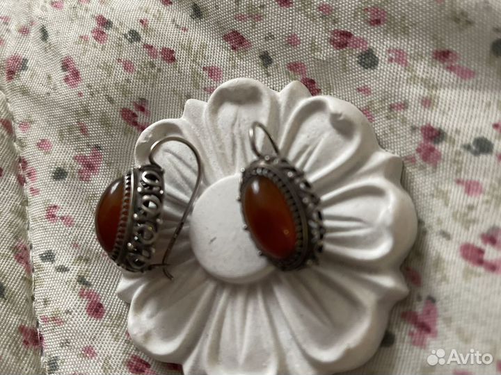 Серьги серебро СССР с сердоликом