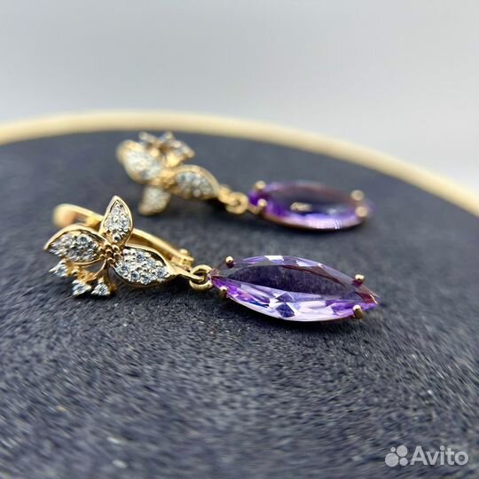 Серьги 585 вставка аметист