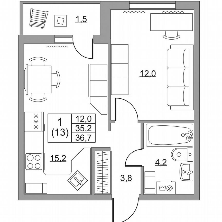 1-к. квартира, 36,7 м², 5/8 эт.