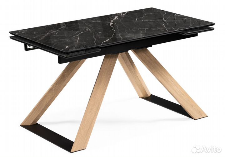 Стол стеклянный Гарднер 140х80х76 черный - дуб монтана