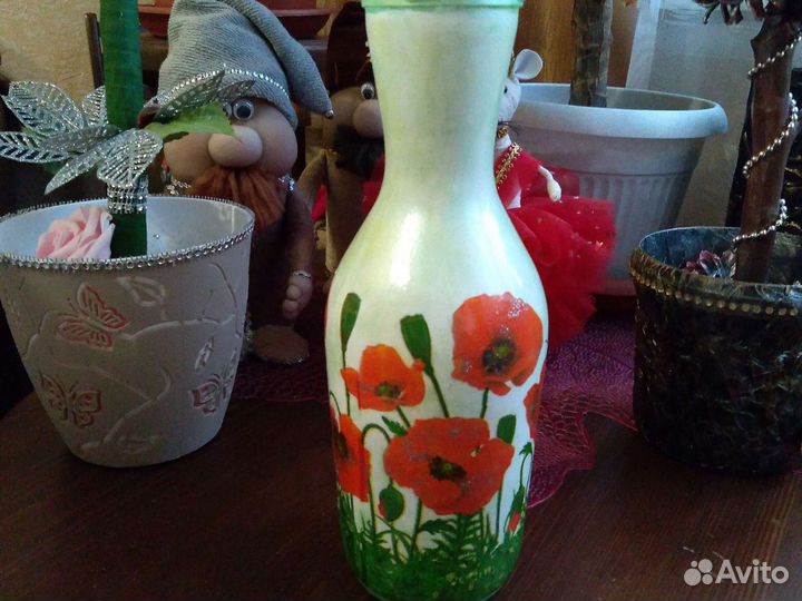Стеклянная ваза.Декупаж.Ручная работа