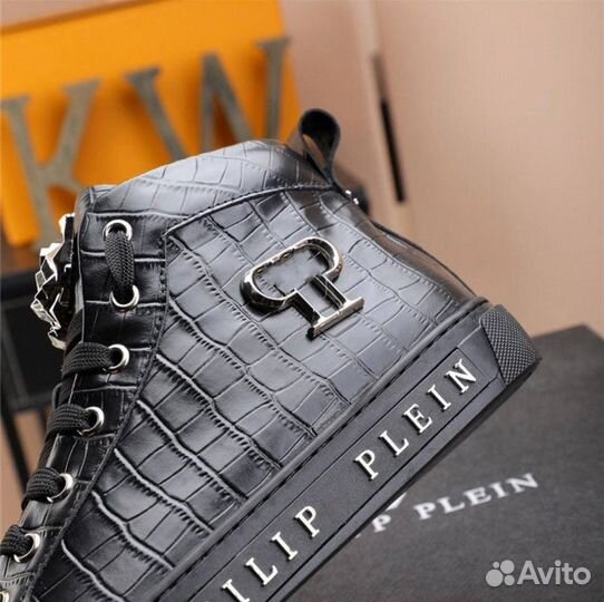 Кожаные кеды Philipp Plein premium.Кроссовки