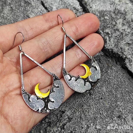 Серьги Луна в облаках